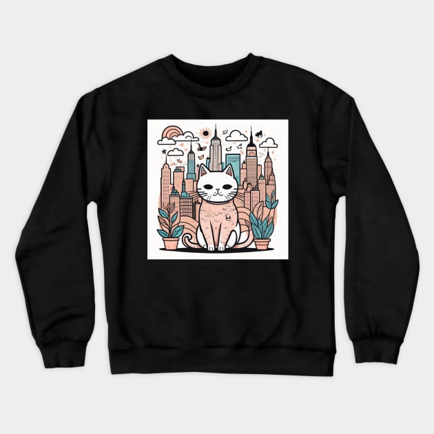 Mr cat in new york city Crewneck Sweatshirt by PawPrints & Beyond